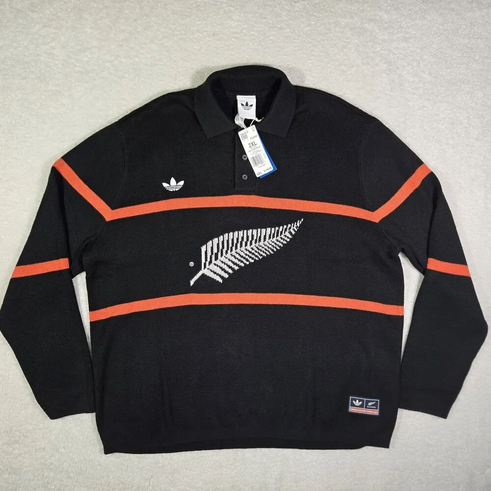 $140 Adidas Originals All Blacks Knitted Wool Blend Rugby Polo Shirt Mens 2XL
